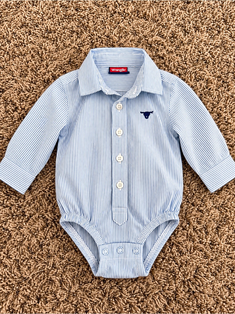 Wrangler Light Blue and White Striped Baby One-Piece Bodysuit